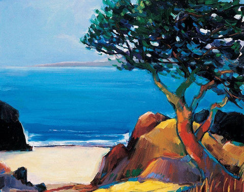 Tree by the Sea White Modern Wood Framed Art Print with Double Matting by Unknown
