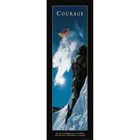 Courage - Snowboarder White Modern Wood Framed Art Print by Frontline