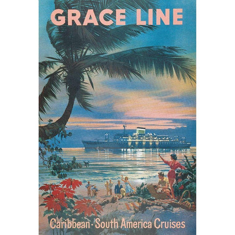 Caribbean Travel Gold Ornate Wood Framed Art Print with Double Matting by Unknown