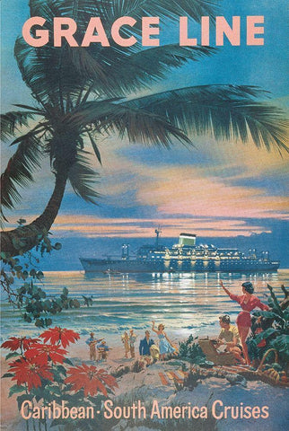 Caribbean Travel Black Ornate Wood Framed Art Print with Double Matting by Unknown