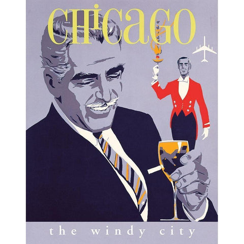Chicago Windy City Black Modern Wood Framed Art Print by Unknown