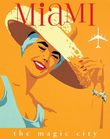 Miami Magic City Black Ornate Wood Framed Art Print with Double Matting by Unknown