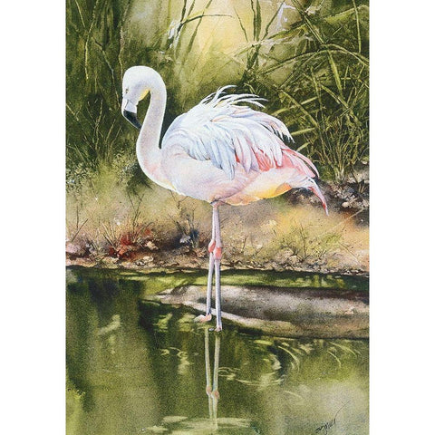 Flamingo Gold Ornate Wood Framed Art Print with Double Matting by Unknown