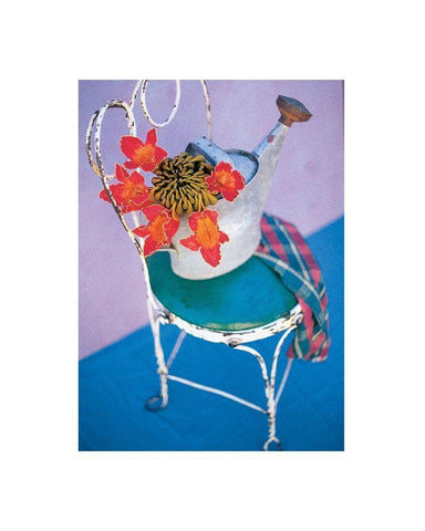 Chair and Flowers White Modern Wood Framed Art Print with Double Matting by Frontline