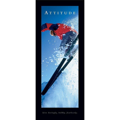 Attitude - Skier White Modern Wood Framed Art Print by Frontline