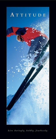 Attitude - Skier White Modern Wood Framed Art Print with Double Matting by Frontline