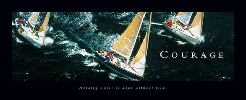 Courage - Sailboats White Modern Wood Framed Art Print with Double Matting by Frontline