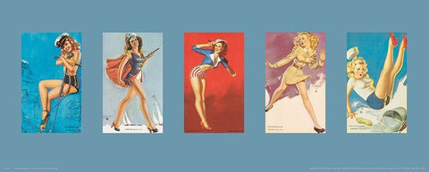 Pin Up Girls Panel II Black Ornate Wood Framed Art Print with Double Matting by Unknown