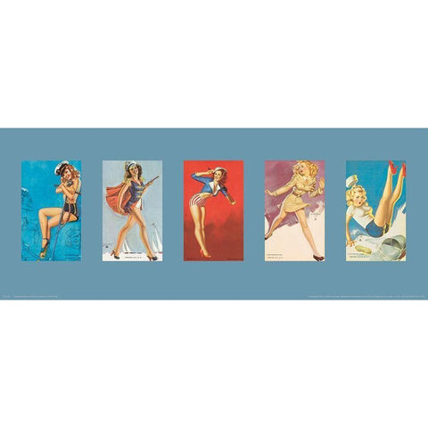 Pin Up Girls Panel II White Modern Wood Framed Art Print by Unknown