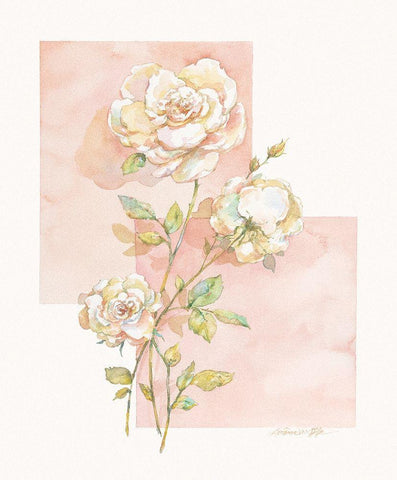 Rose Pastel Collage I White Modern Wood Framed Art Print with Double Matting by Unknown