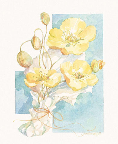 Poppies Yellow Pastel I Black Ornate Wood Framed Art Print with Double Matting by Unknown