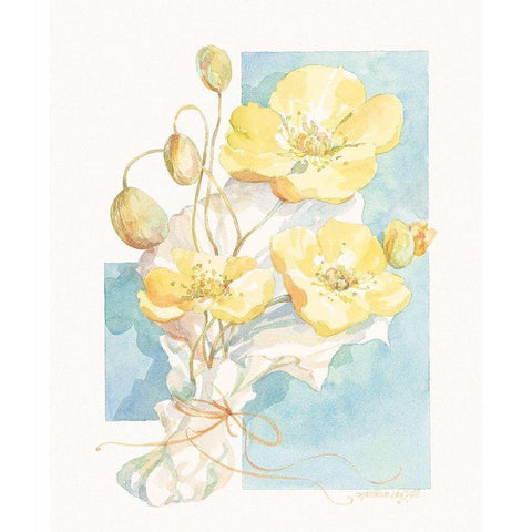 Poppies Yellow Pastel I Black Modern Wood Framed Art Print by Unknown