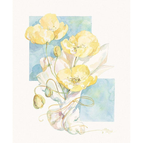 Poppies Yellow Pastel II Black Modern Wood Framed Art Print with Double Matting by Unknown