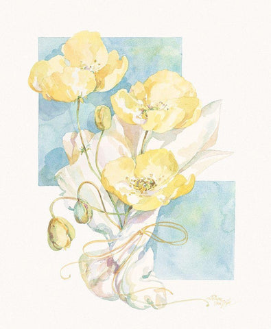 Poppies Yellow Pastel II White Modern Wood Framed Art Print with Double Matting by Unknown