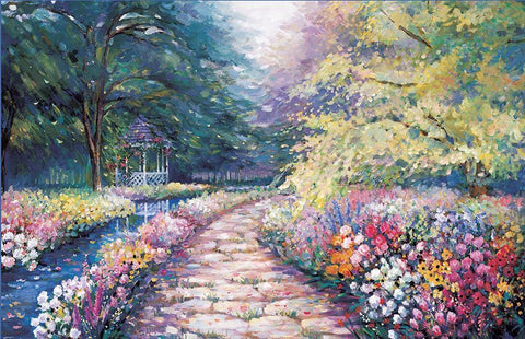 Garden View I Black Ornate Wood Framed Art Print with Double Matting by Unknown