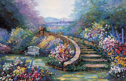 Garden View II White Modern Wood Framed Art Print with Double Matting by Unknown