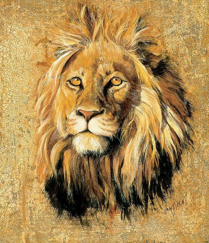 Lion White Modern Wood Framed Art Print with Double Matting by Unknown