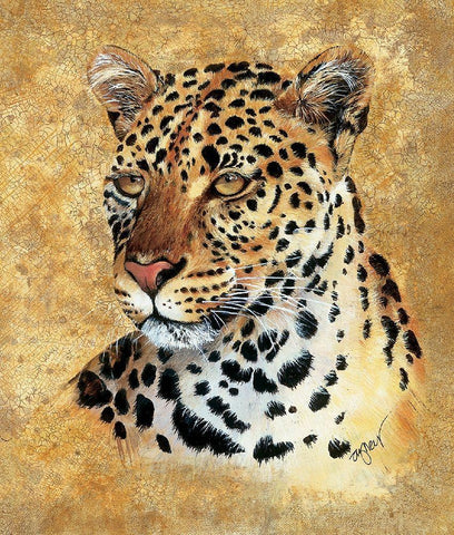 Leapord Black Ornate Wood Framed Art Print with Double Matting by Unknown