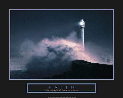 Faith - Lighthouse White Modern Wood Framed Art Print with Double Matting by Unknown