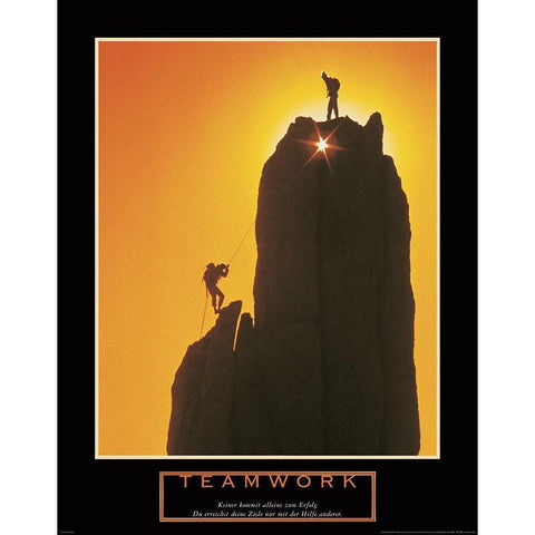 Teamwork - Sunset Climbers Gold Ornate Wood Framed Art Print with Double Matting by Frontline