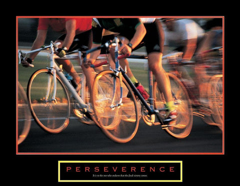 Perseverance - Bike Race White Modern Wood Framed Art Print with Double Matting by Unknown