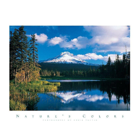 Reflections Mountain in Lake Black Modern Wood Framed Art Print with Double Matting by Unknown