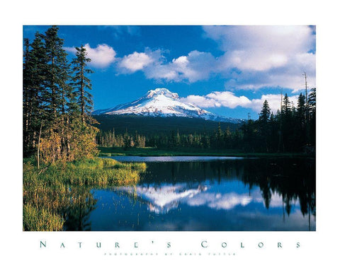 Reflections Mountain in Lake White Modern Wood Framed Art Print with Double Matting by Unknown