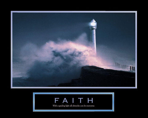 Faith - Lighthouse Black Ornate Wood Framed Art Print with Double Matting by Unknown