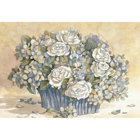 White Rose and Blue Vase White Modern Wood Framed Art Print by Unknown