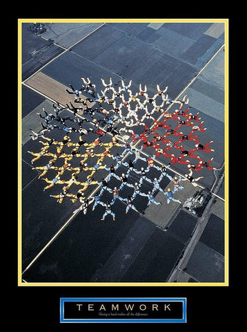 Skydivers - Teamwork Black Ornate Wood Framed Art Print with Double Matting by Unknown