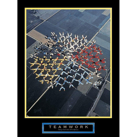 Skydivers - Teamwork Black Modern Wood Framed Art Print by Unknown