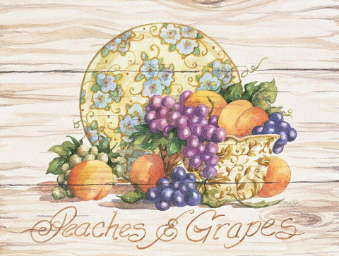 Peaches and Grapes Black Ornate Wood Framed Art Print with Double Matting by Unknown