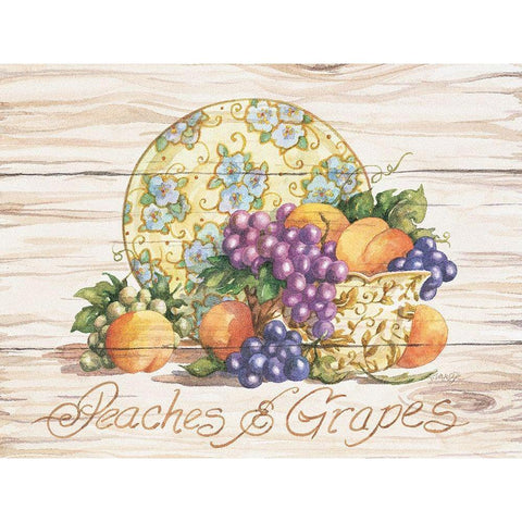 Peaches and Grapes Black Modern Wood Framed Art Print with Double Matting by Unknown