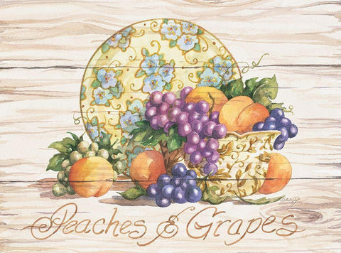 Peaches and Grapes Black Ornate Wood Framed Art Print with Double Matting by Unknown