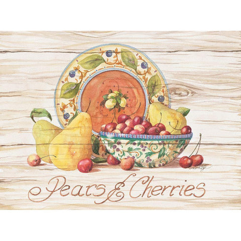 Pears and Cherries Black Modern Wood Framed Art Print by Unknown