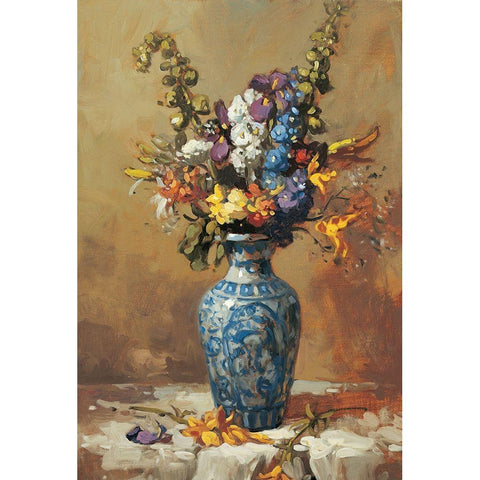 Blue Vase Floral White Modern Wood Framed Art Print by Unknown
