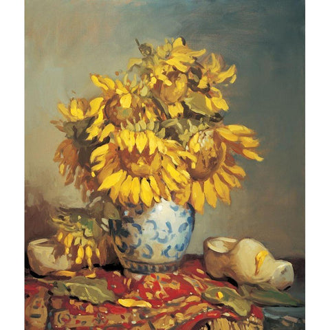 Sunflowers in Vase I White Modern Wood Framed Art Print by Unknown