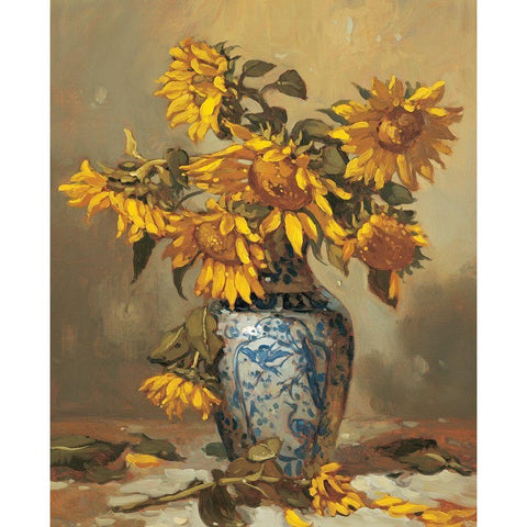 Sunflowers in Vase II Gold Ornate Wood Framed Art Print with Double Matting by Unknown