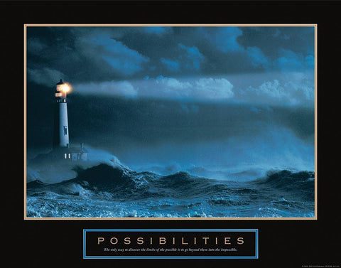 Possibilities - Lighthouse Black Ornate Wood Framed Art Print with Double Matting by Frontline