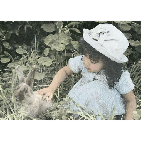 Girl and Bunny Black Modern Wood Framed Art Print by Unknown