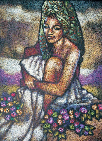 Nubian Lady Sitting I White Modern Wood Framed Art Print with Double Matting by Unknown