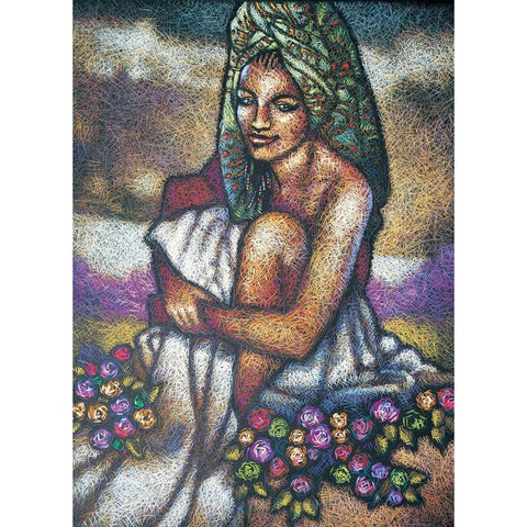 Nubian Lady Sitting I White Modern Wood Framed Art Print by Unknown