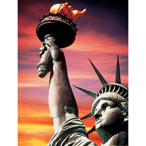 Statue of Liberty Black Modern Wood Framed Art Print with Double Matting by Unknown