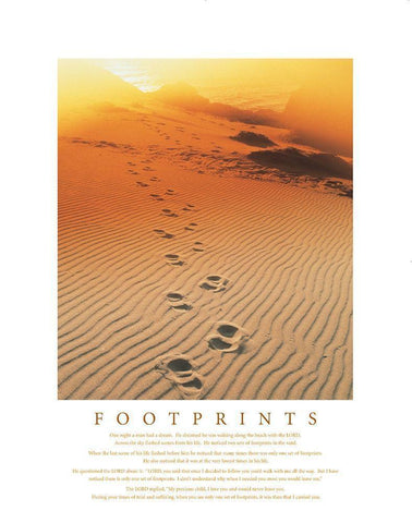 Footprints in the Sand White Modern Wood Framed Art Print with Double Matting by Frontline