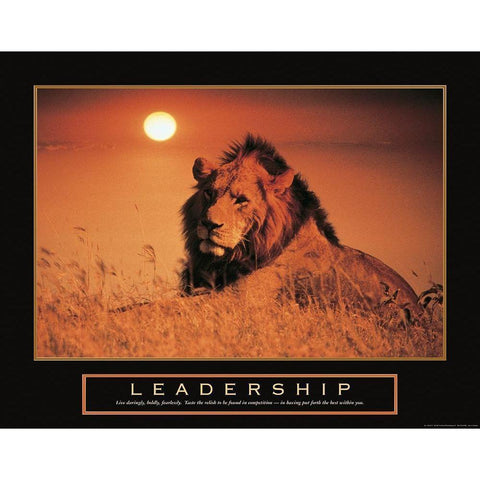 Leadership - Lion Gold Ornate Wood Framed Art Print with Double Matting by Frontline