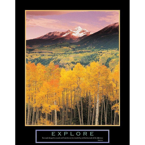 Explore - Mountain and Aspen Trees Gold Ornate Wood Framed Art Print with Double Matting by Unknown
