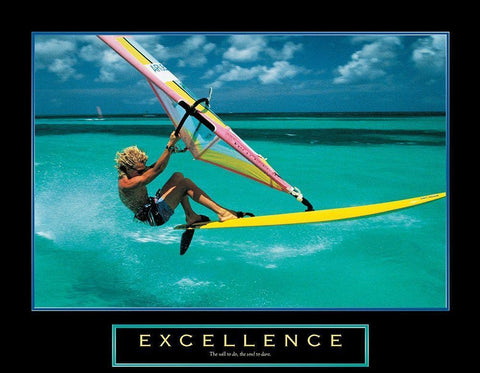 Excellence - Wind Surfer White Modern Wood Framed Art Print with Double Matting by Unknown