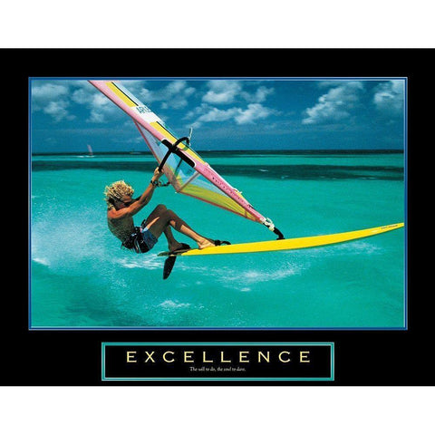 Excellence - Wind Surfer Black Modern Wood Framed Art Print with Double Matting by Unknown