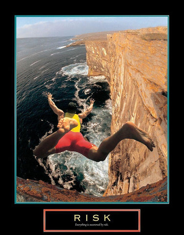 Risk - Cliff Diving White Modern Wood Framed Art Print with Double Matting by Unknown