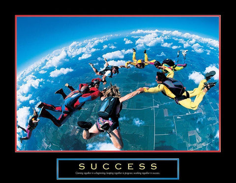 Success - Skydivers Black Ornate Wood Framed Art Print with Double Matting by Unknown